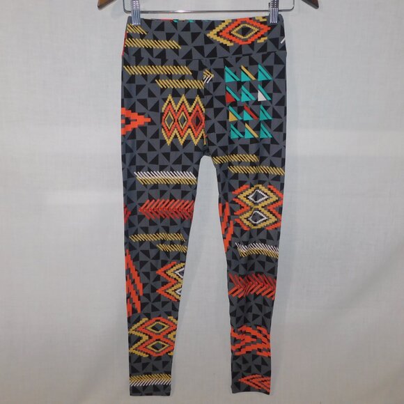 LuLaroe Gray Black Orange Teal Southwestern print Womens Leggings OS size 2 -10 - Picture 3 of 9